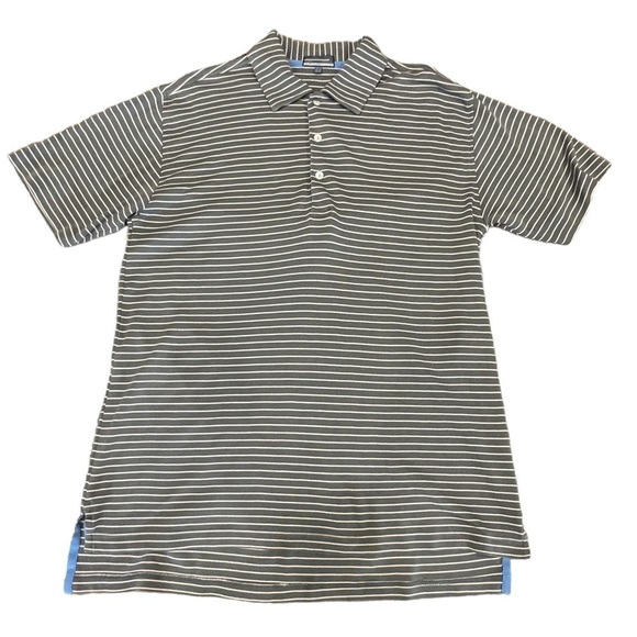ALAN FLUSSER Pearl Washed Cotton Gray & White Striped Gold Shirt, Size Medium - Picture 7 of 11